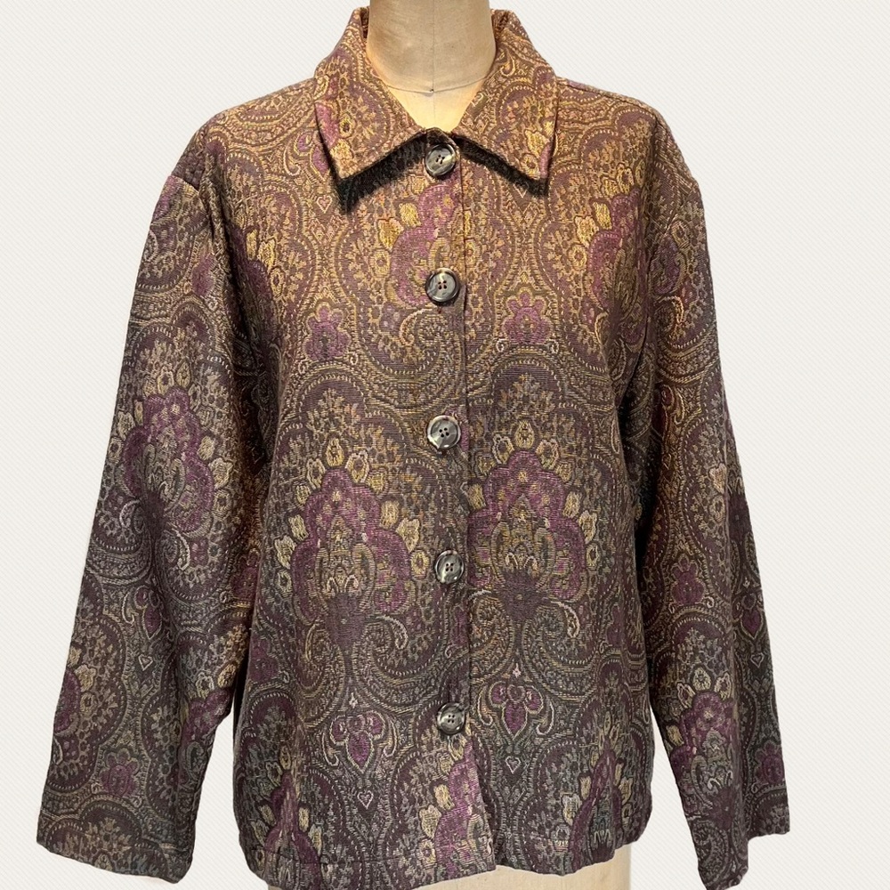 VINTAGE tapestry woven‎ jacket waistcoat Victorian dark moody paisley floral y2k